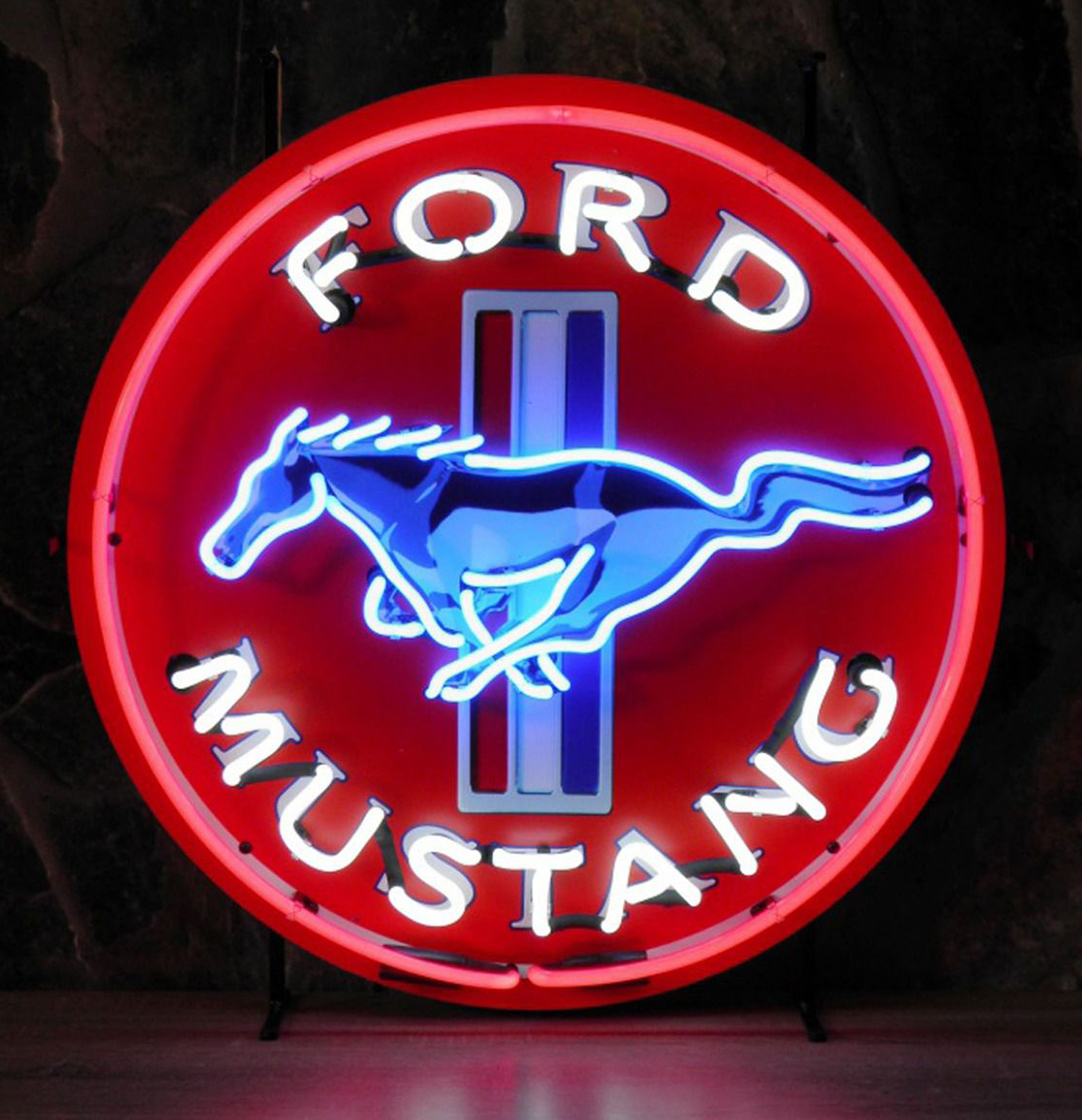 Neon Sign - Ford Mustang Blue Horse 65 x 65cm